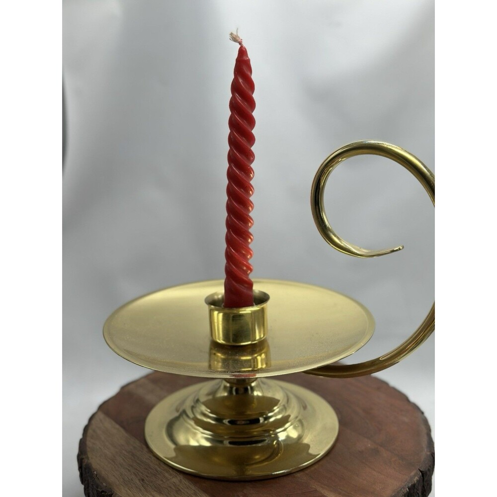 Brass Chamber Candlestick Holder Baldwin  W/ Spiral Handle